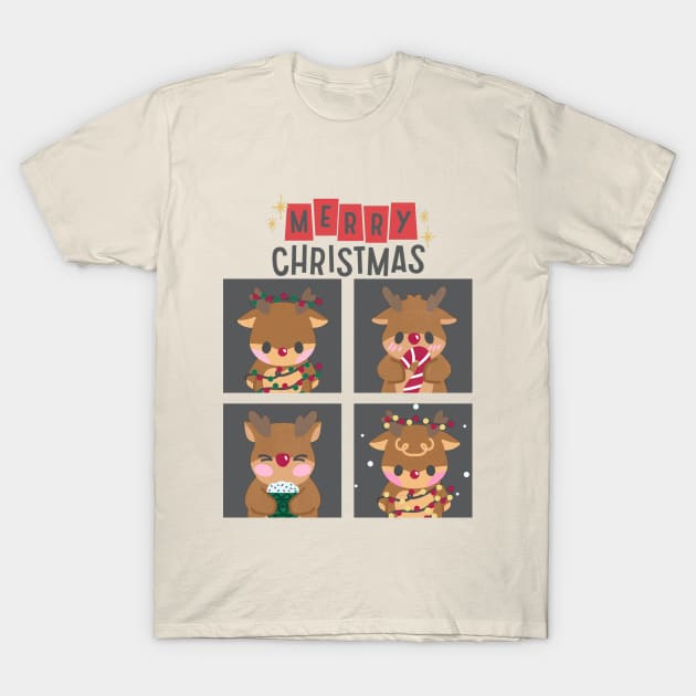 Merry Christmas cute Reindeers Seasons Greetings Tis The Season To Be Jolly Cute T-Shirt by BoogieCreates